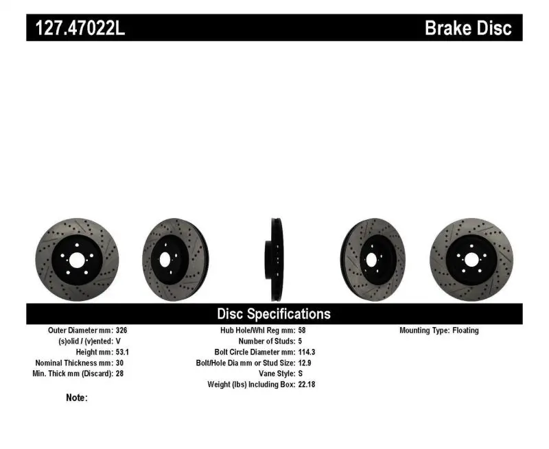 Stoptech 05-10 Subaru Impreza Wrx/Sti Slotted & Drilled Left Front Rotor 1