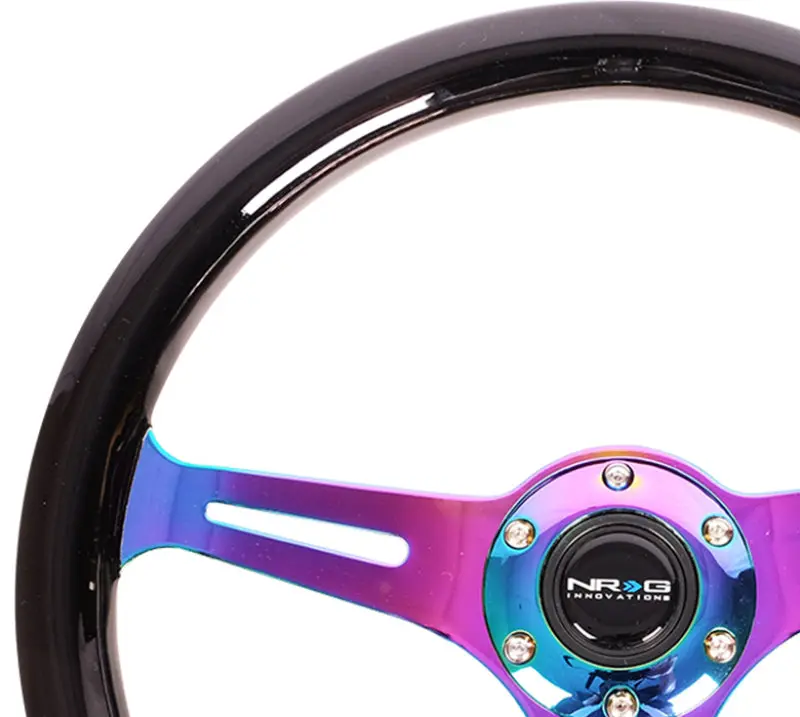 Nrg Classic Wood-Grain Steering Wheel – 350Mm Diameter, Black Painted Grip, Neochrome 3-Spoke Center 2