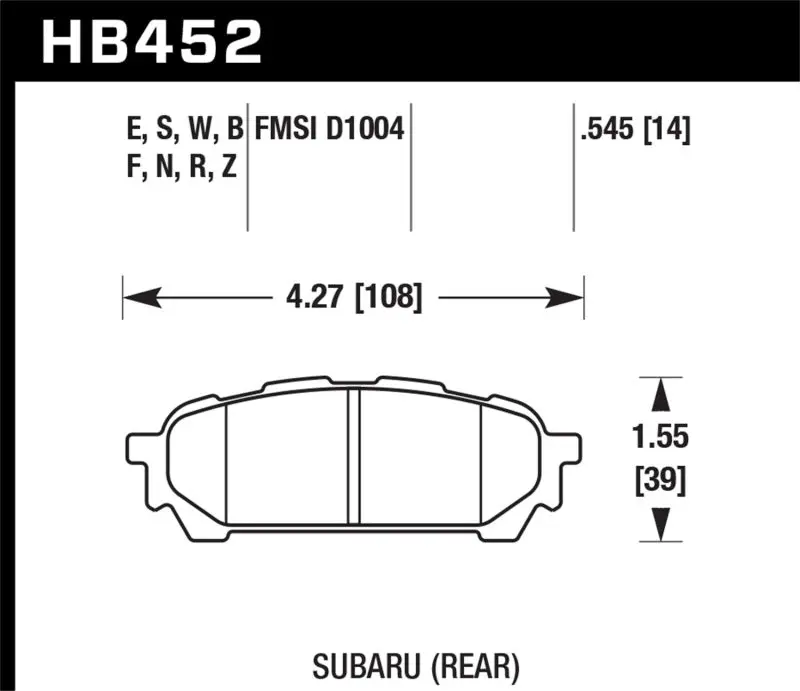 Hawk 03-05 Wrx D1004 Performance Ceramic Street Rear Brake Pads 1