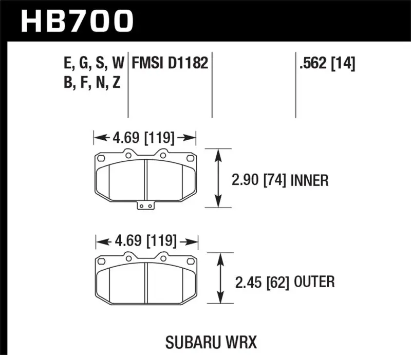 Hawk 06-07 Subaru Impreza Wrx Dtc-30 Front Race Brake Pads 1
