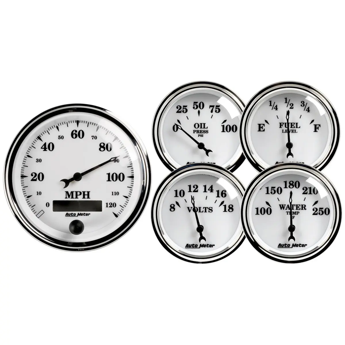 5 Pc. Gauge Kit 3-3/8 In. & 2-1/16 In.  Elec. Speedometer Old Tyme White Ii 1