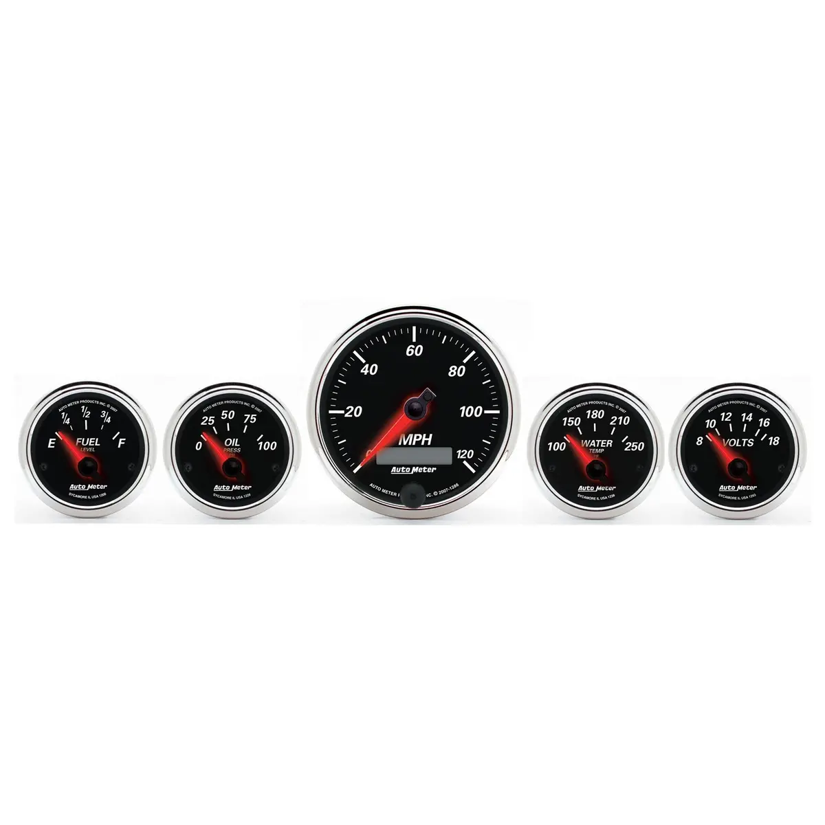 5 Pc. Gauge Kit 3-3/8 In. & 2-1/16 In.  Elec. Speedometer Designer Black Ii 1