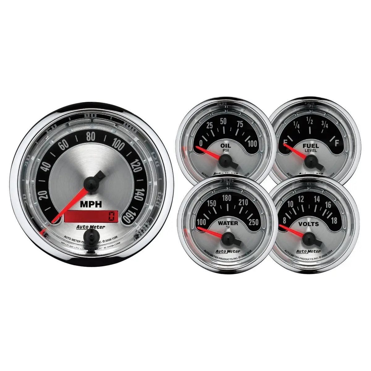 5 Pc. Gauge Kit 3-3/8 In. & 2-1/16 In.  Elec. Speedometer American Muscle 1