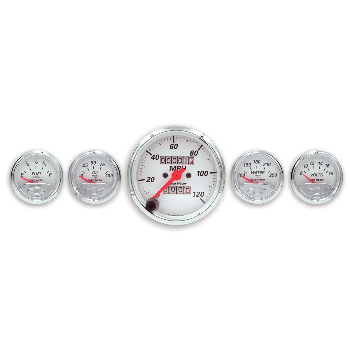 5 Pc. Gauge Kit 3-1/8 In. & 2-1/16 In.  Mech. Speedo. Chevrolet Heritage Bowtie 1