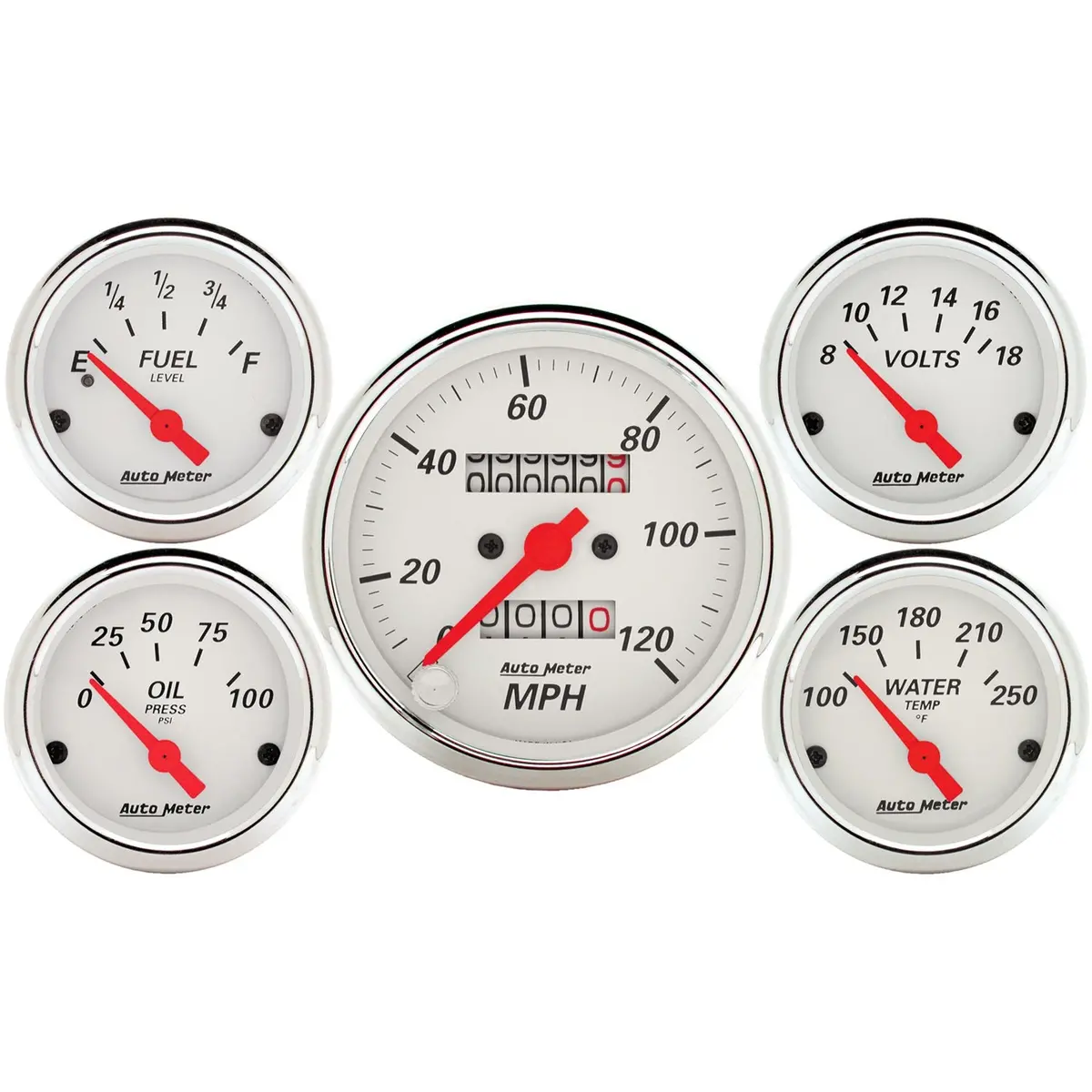 5 Pc. Gauge Kit 3-1/8 In. & 2-1/16 In.  Mech. Speedometer Arctic White 1