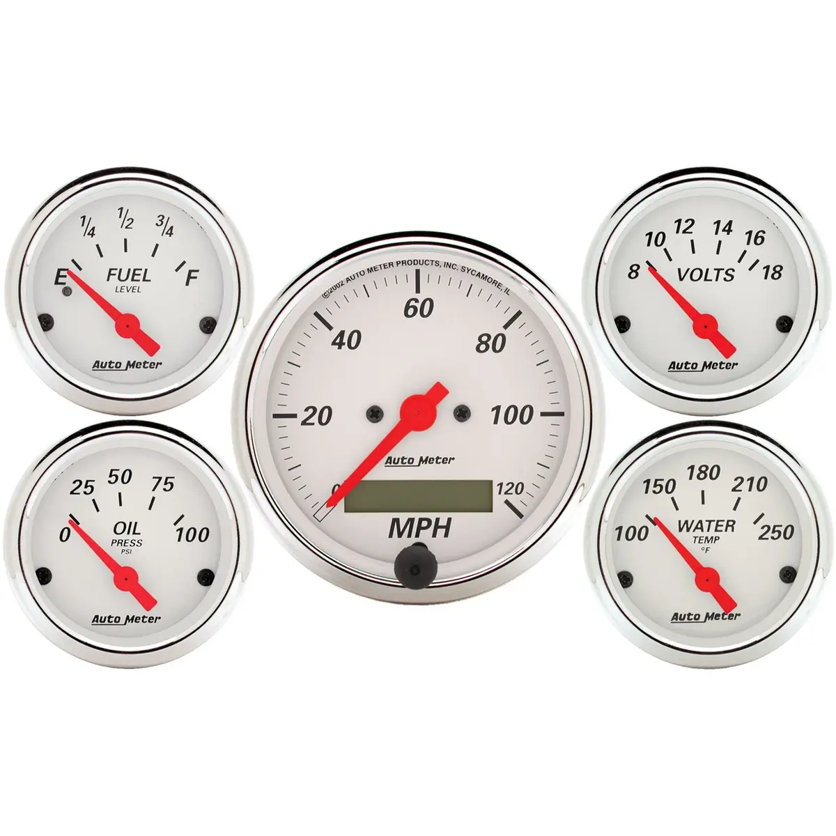 5 Pc. Gauge Kit 3-1/8 In. & 2-1/16 In.  Elec. Speedometer Arctic White 1