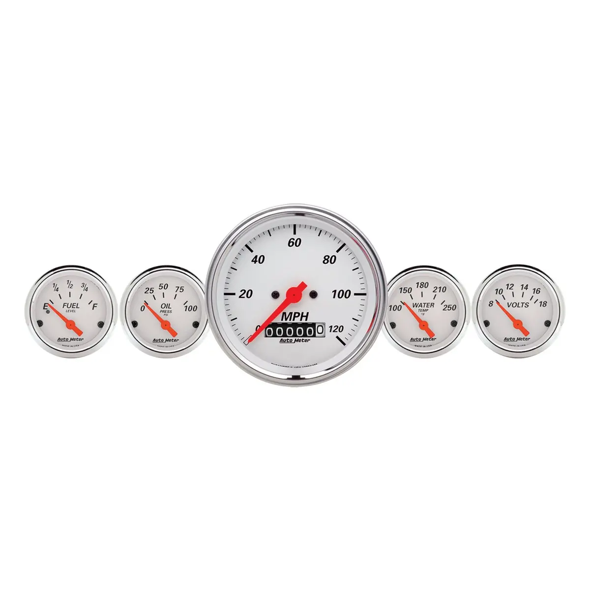 5 Pc. Gauge Kit 3-3/8 In. & 2-1/16 In.  Elec. Speedometer Arctic White 1
