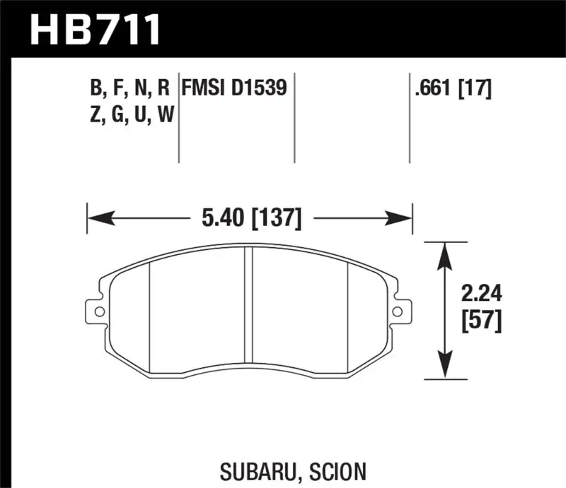 Hawk 13 Subaru Brz/13 Legacy 2.5I / 13 Scion Fr-S Dtc-60 Front Race Brake Pads 1