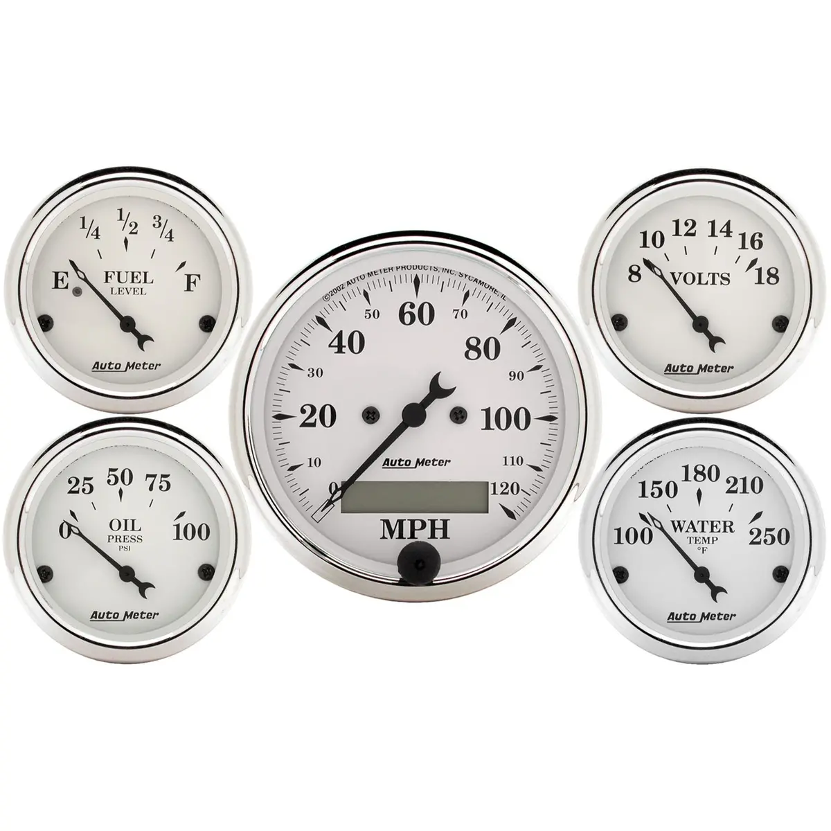 5 Pc. Gauge Kit 3-1/8 In. & 2-1/16 In.  Elec. Speedometer Old Tyme White 1