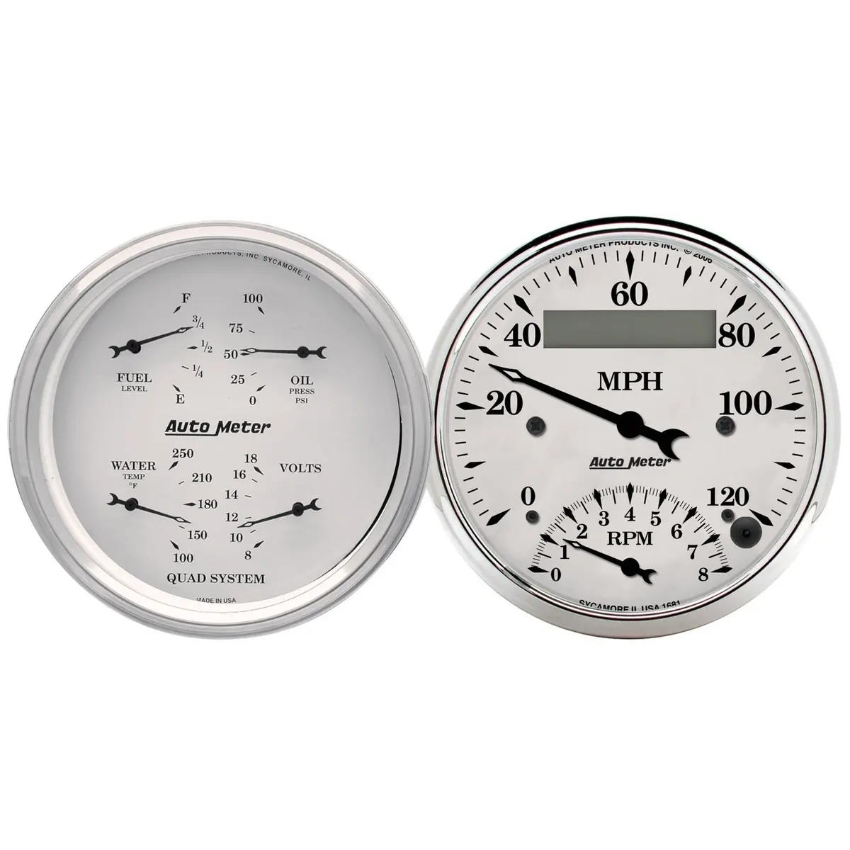 2 Pc. Gauge Kit 3-3/8 In. Quad & Tach/Speedo 240-33 O Old Tyme White 1