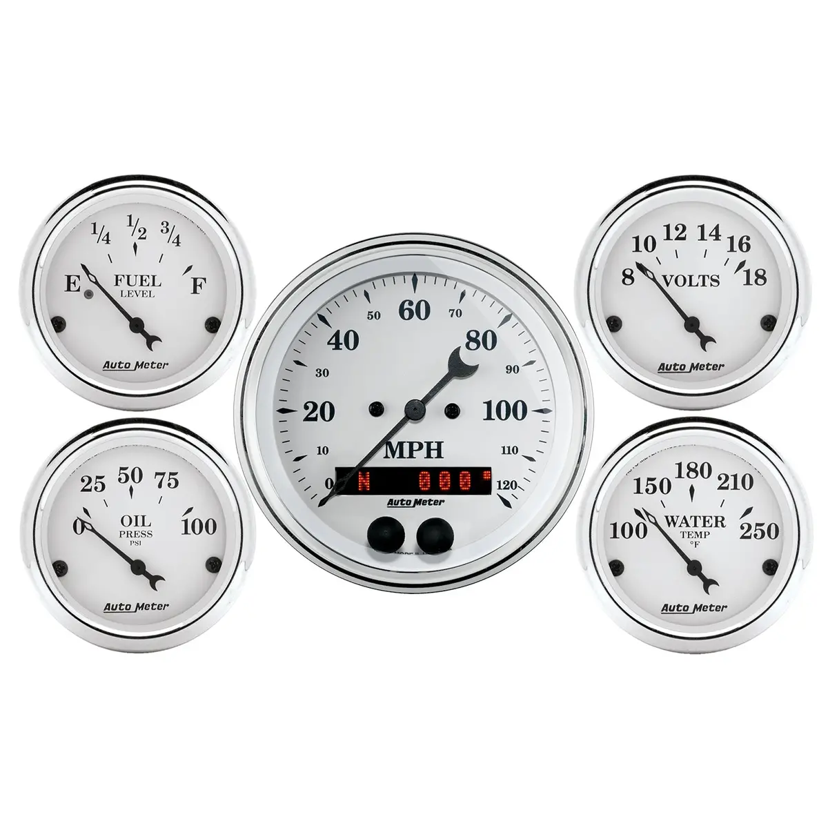 5 Pc. Gauge Kit 3-3/8 In. & 2-1/16 In.  Gps Speedometer Old Tyme White 1