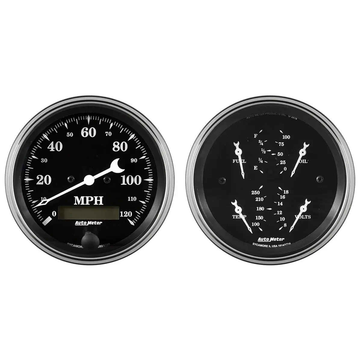 2 Pc. Gauge Kit 3-3/8 In. Quad & Speedometer 240-33 O Old Tyme Black 1