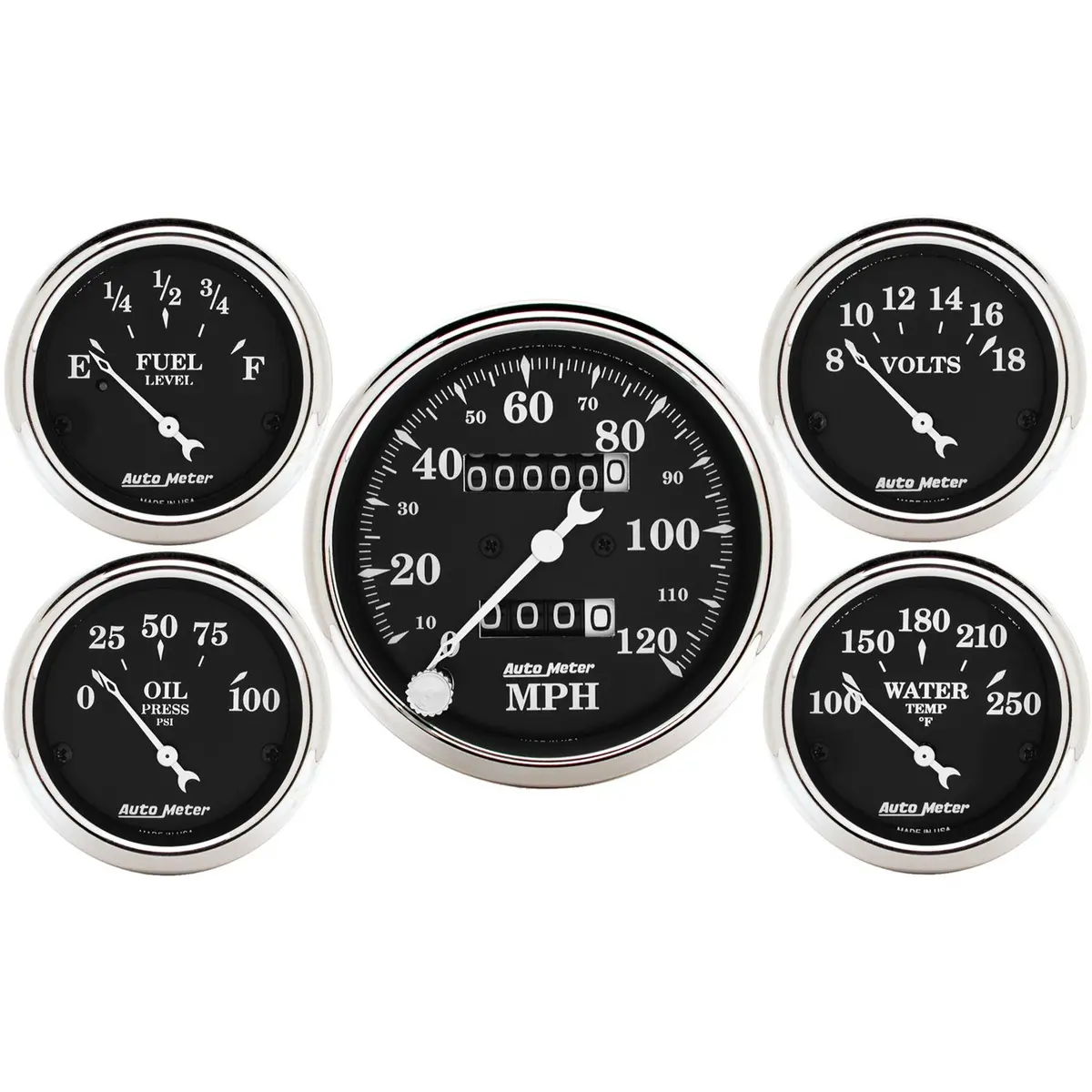5 Pc. Gauge Kit 3-1/8 In. & 2-1/16 In.  Mech. Speedometer Old Tyme Black 1