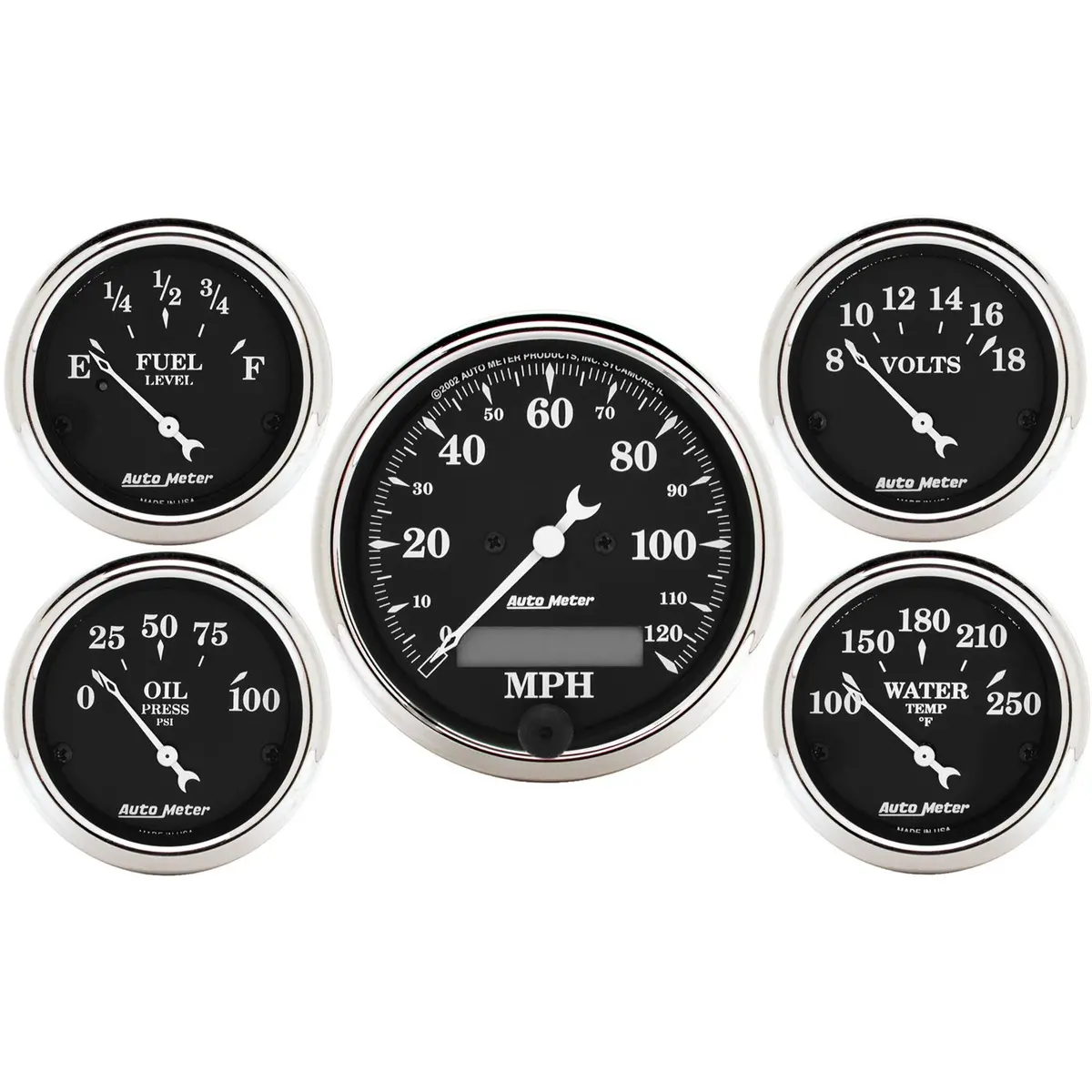 5 Pc. Gauge Kit 3-1/8 In. & 2-1/16 In.  Elec. Speedometer Old Tyme Black 1