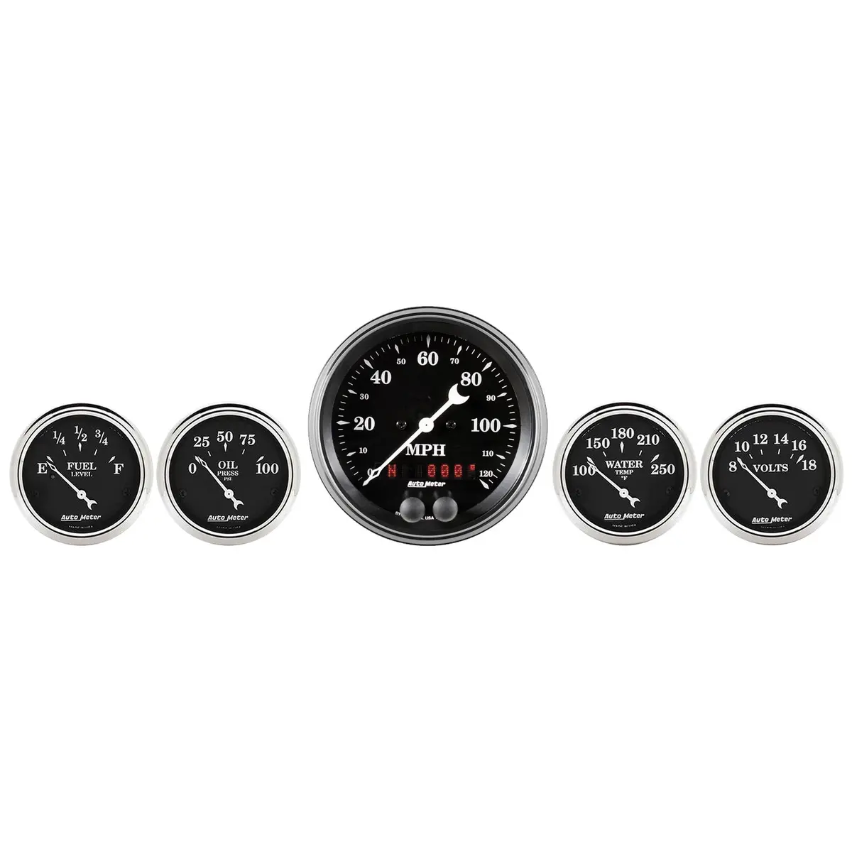 5 Pc. Gauge Kit 3-3/8 In. & 2-1/16 In.  Gps Speedometer Old Tyme Black 1