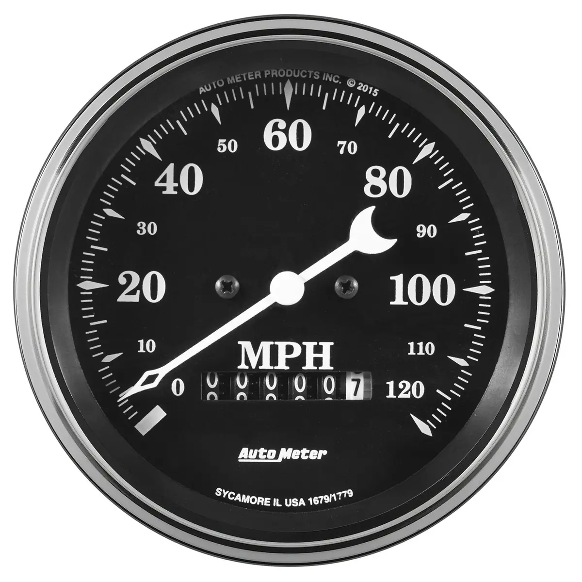3-3/8 In. Speedometer 0-120 Mph Elec. Prog. W/ Wheel Odo Old Tyme Black 1