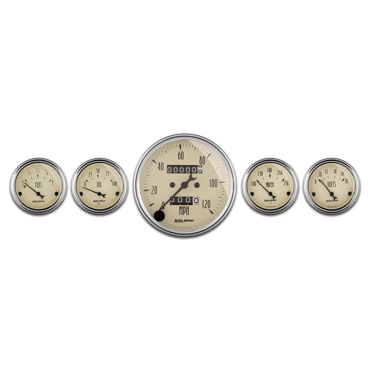 5 Pc. Gauge Kit 3-1/8 In. & 2-1/16 In.  Mech. Speedometer Antique Beige 1