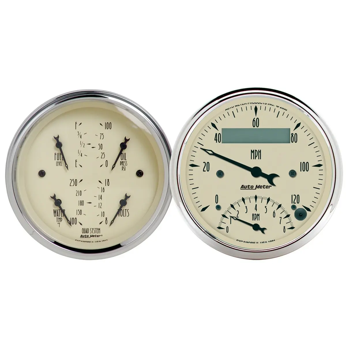 2 Pc. Gauge Kit 3-3/8 In. Quad & Tach/Speedo 240-33 O Antique Beige 1