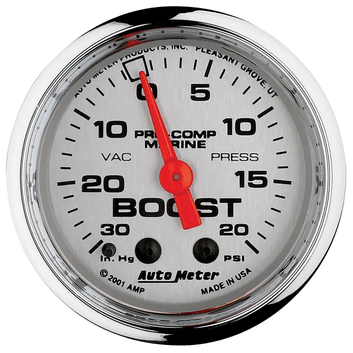 2-1/16 In. Vacuum/Boost 30 In Hg/20 Psi Marine Chrome Ultra-Lite 1