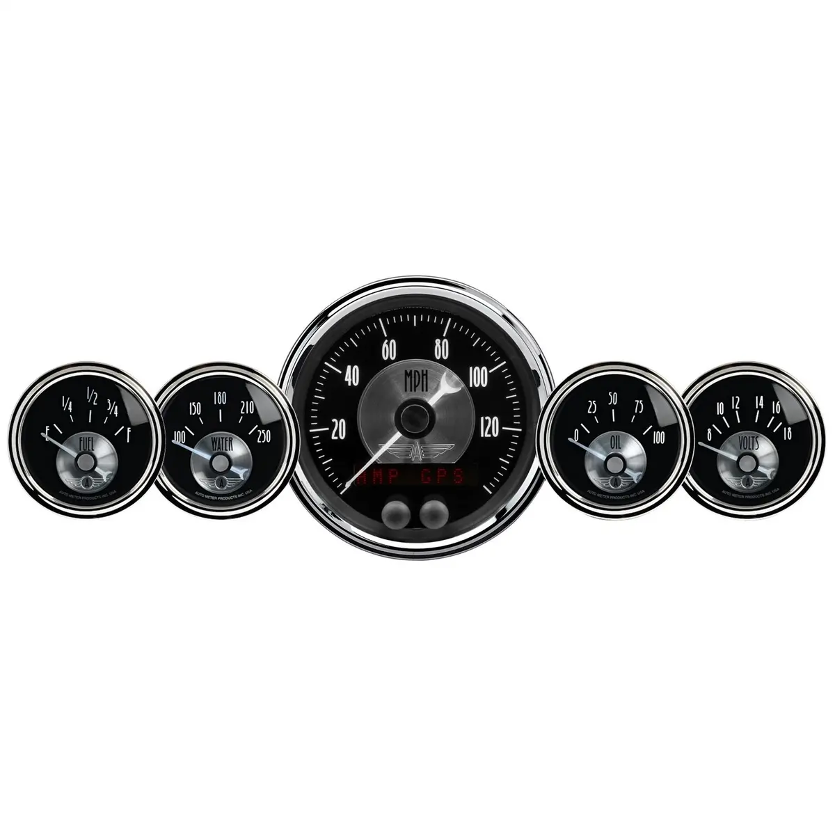 5 Pc. Gauge Kit 3-3/8 In. & 2-1/16 In.  Gps Speedo W/Lcd Odo Prestige Black Diamond 1