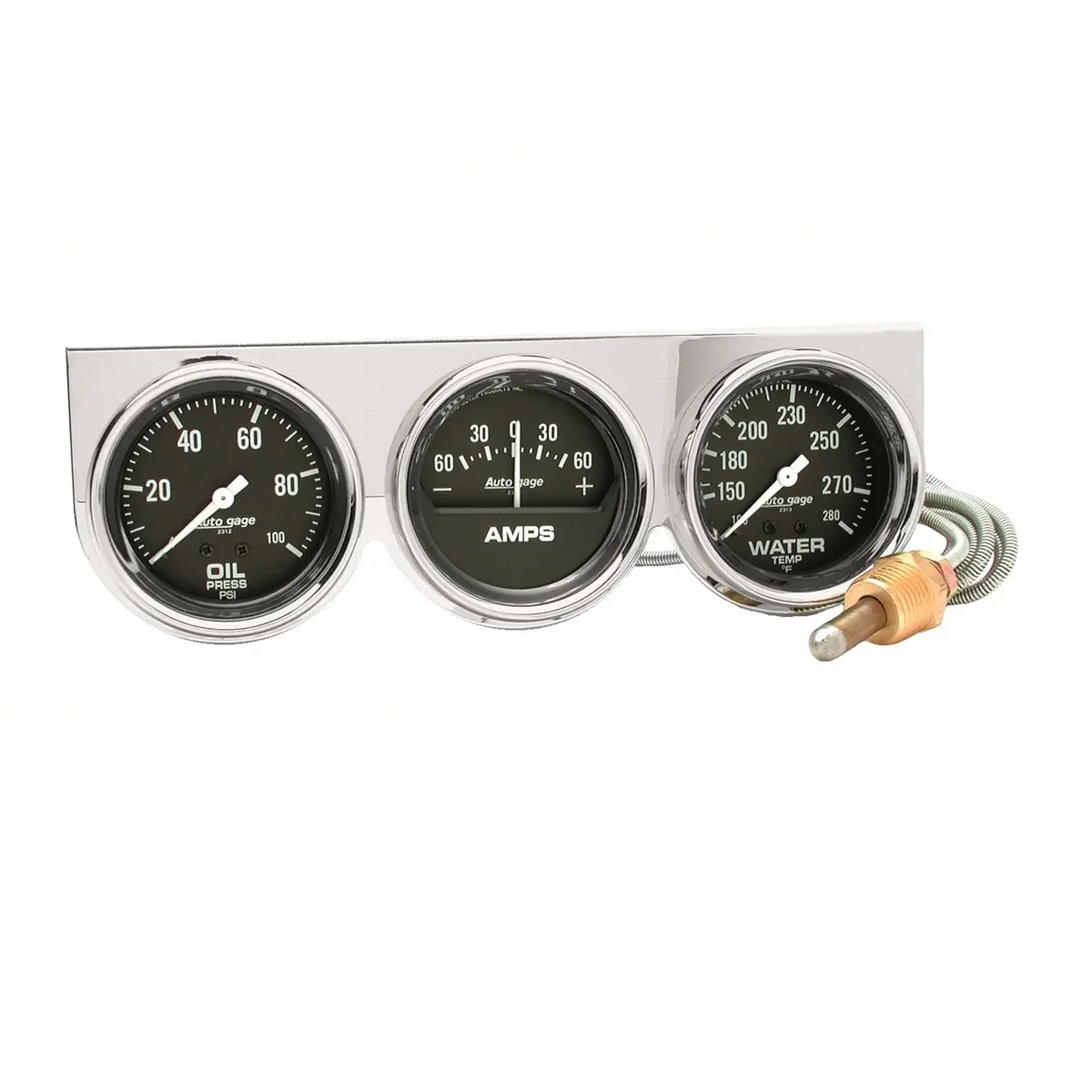 Gauge Console Oilp/Wtmp/Amp 2-5/8 In.  100 Psi/280 Fahrenheit/60A Blk Dial Chrome Bzl Ag 1