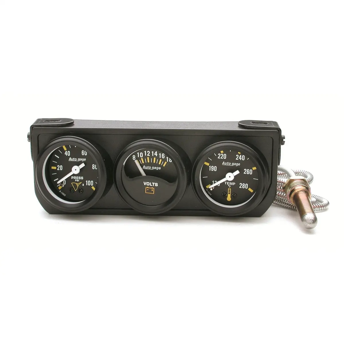 Gauge Console Oilp/Wtmp/Volt 1.5 In.  100 Psi/280 Fahrenheit/18V Mech Blk Dial Blk Bzl Ag 1