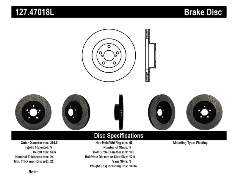 Stoptech 02-10 Subaru Wrx Slotted & Drilled Left Front Rotor (Exc. Sti) 1