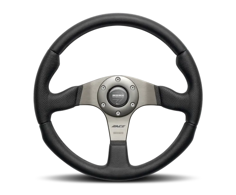 Momo Race-Inspired 350Mm Steering Wheel – Black Leather Rim With Anthracite Spokes 1