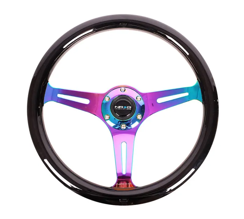 Nrg Classic Wood-Grain Steering Wheel – 350Mm Diameter, Black Painted Grip, Neochrome 3-Spoke Center 1