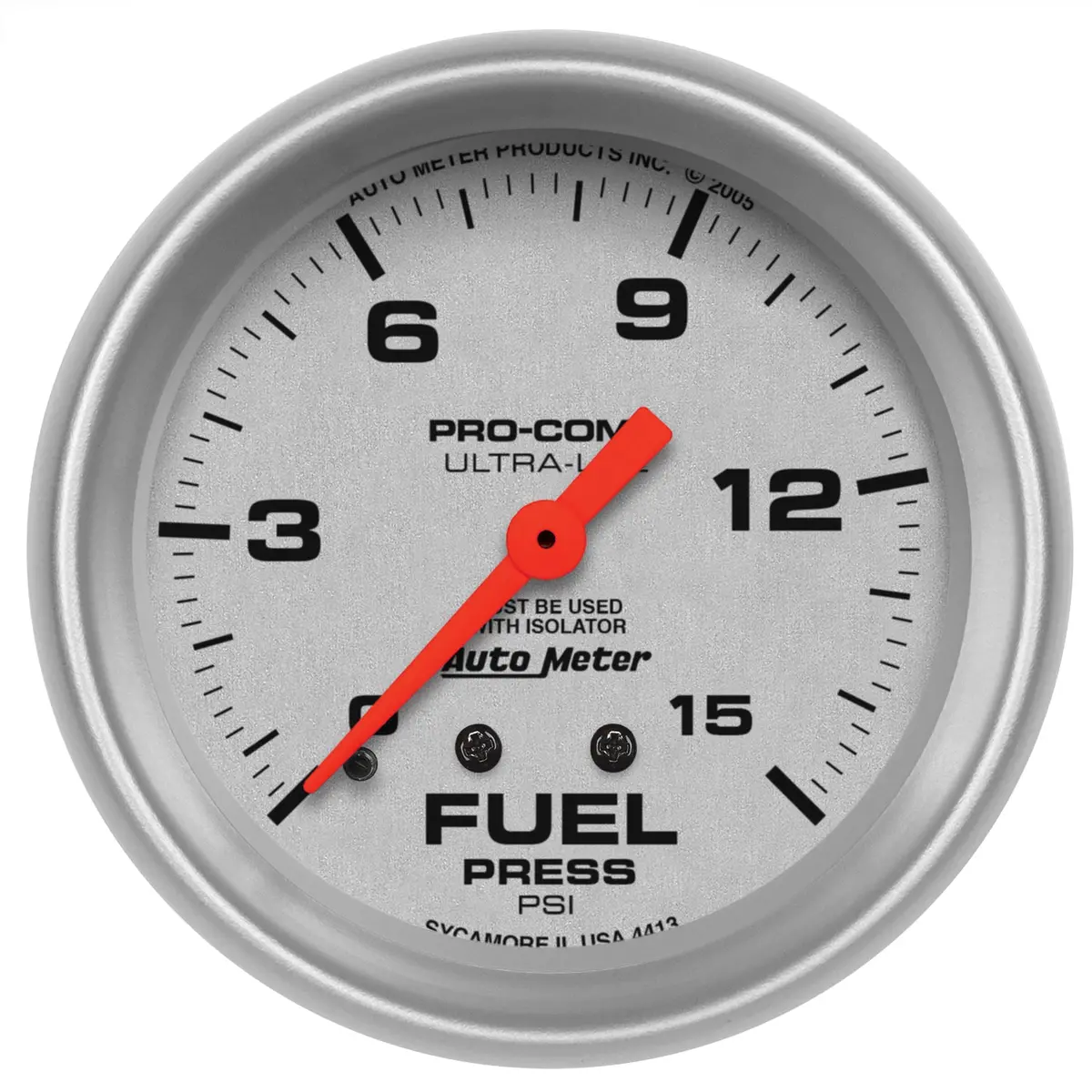 2-5/8 In. Fuel Pressure W/ Isolator 0-15 Psi Ultra-Lite 1