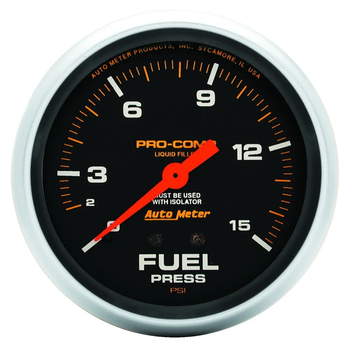 2-5/8 In. Fuel Pressure W/ Isolator 0-15 Psi Liquid Filled Pro-Comp 1