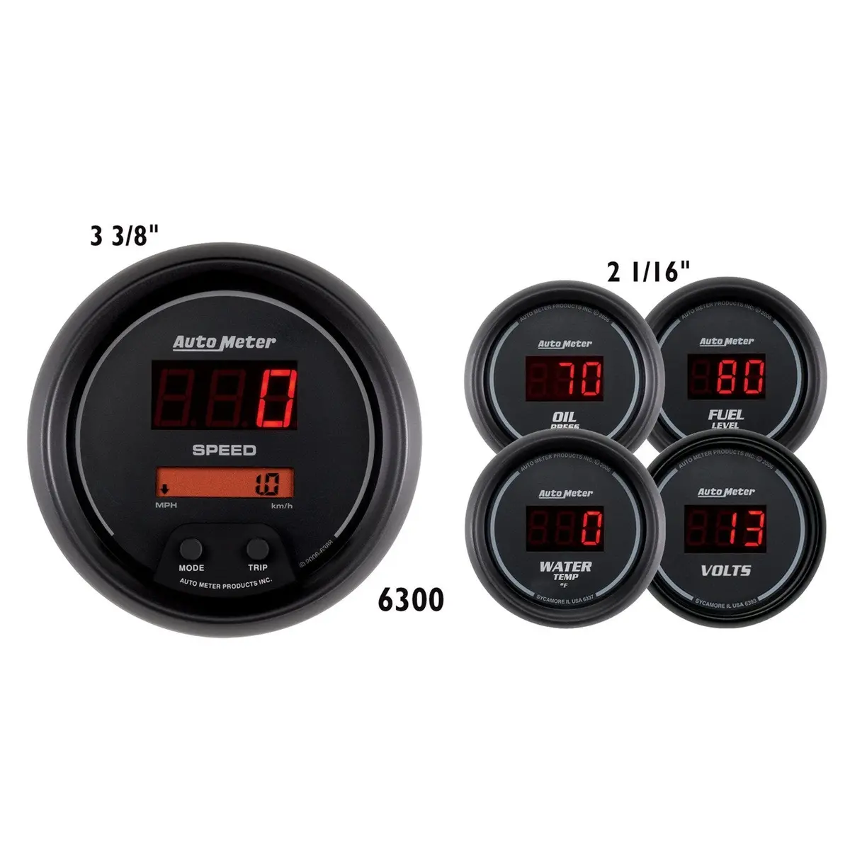 5 Pc. Gauge Kit 3-3/8 In. & 2-1/16 In.  Sport-Comp Digital 1