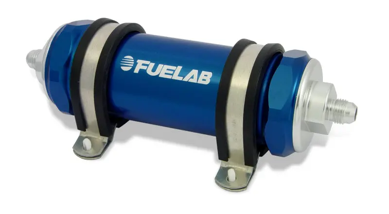 Fuelab 828 Inline Fuel Filter – Stainless Steel Housing, -6An Inlet / -10An Outlet, 100-Micron Rating, Blue Anodized 1