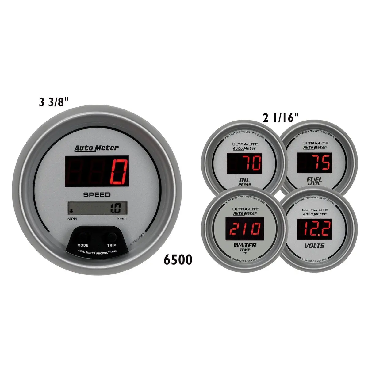 5 Pc. Gauge Kit 3-3/8 In. & 2-1/16 In.  Ultra-Lite Digital 1