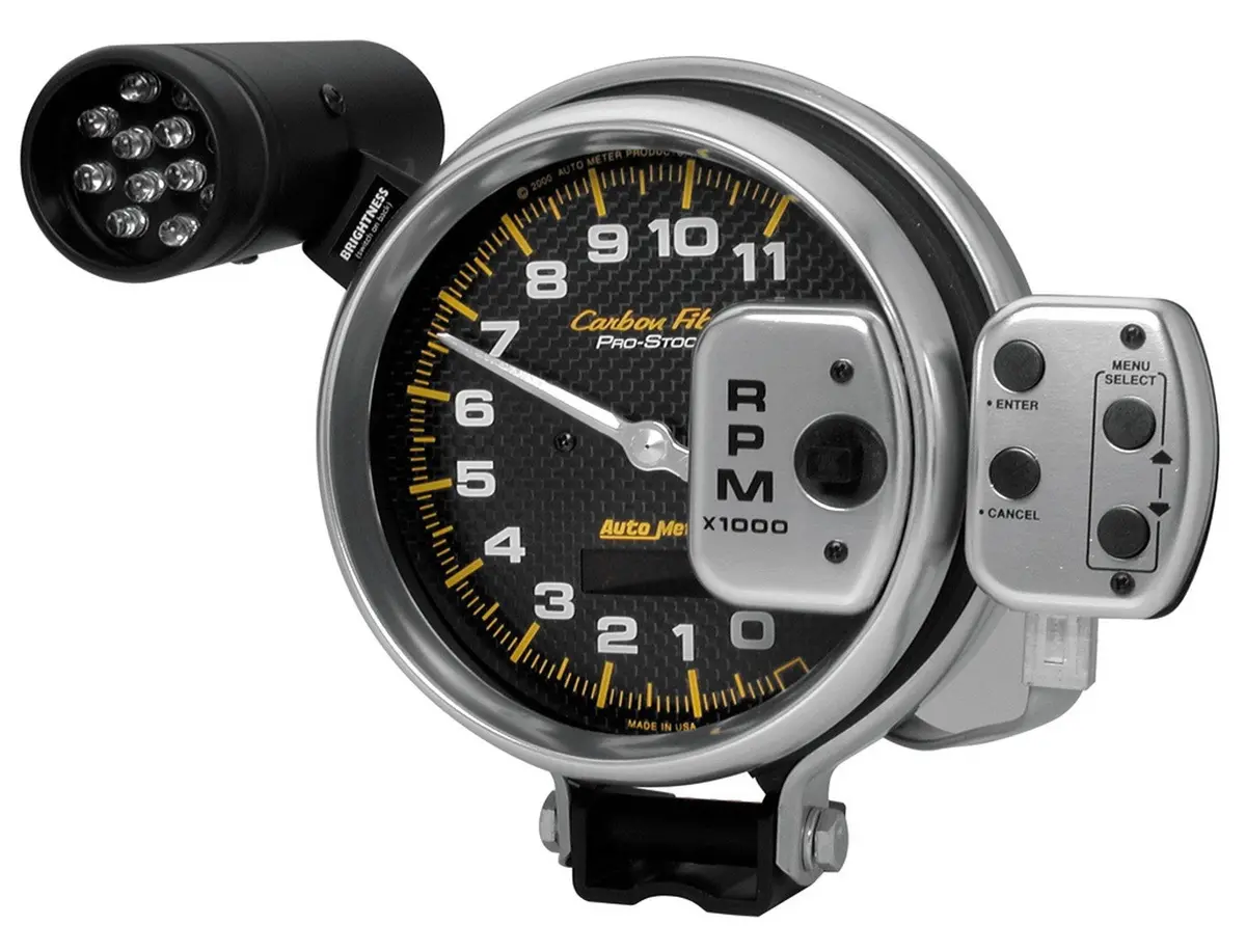 5 In. Tachometer 0-11000 Rpm Pro-Stock Pedestal W/ Super Lite & Peak Mem Carbon Fiber 1