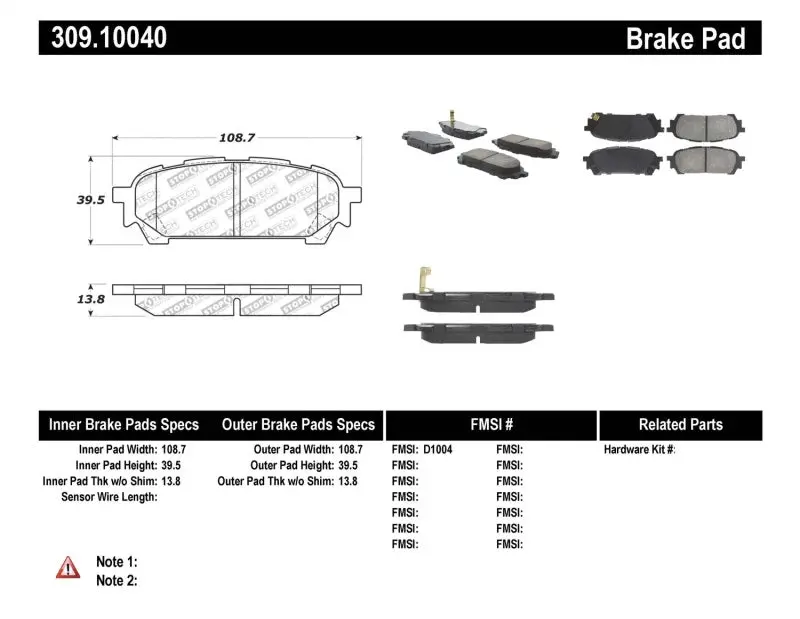 Stoptech Performance 03-05 Wrx Rear Brake Pads 1