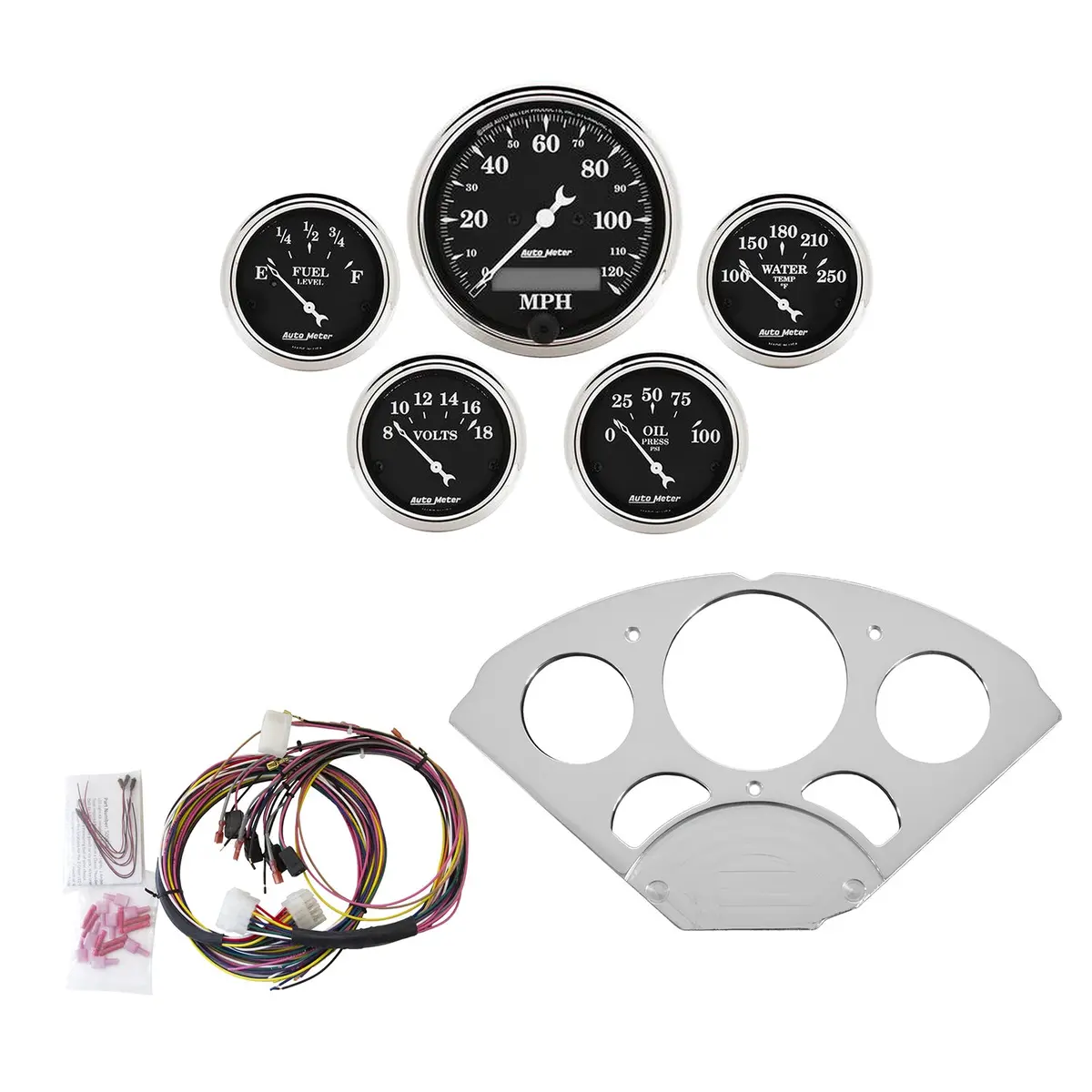 5 Gauge Direct-Fit Dash Kit Chevy Car 55-56 Old Tyme Black 1