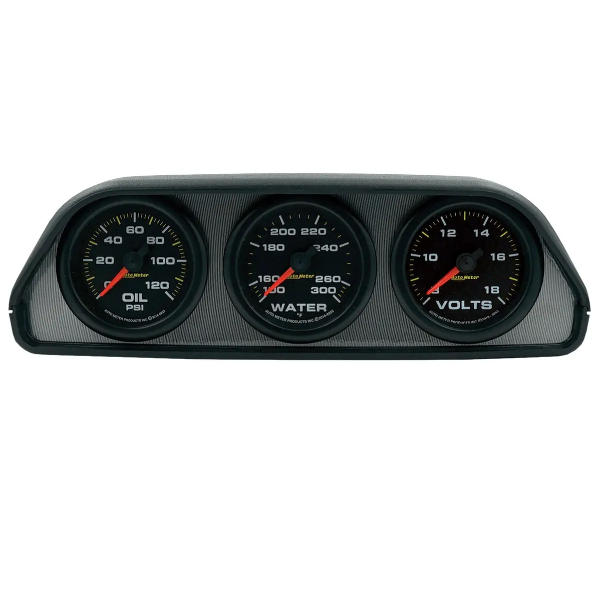 Gauge Kit Dash Pod Mount Oilp/Wtmp/Volt 2-1/16 In. 100Psi/300Deg F/18V Blk Dial Blk Bzl Eeg 1
