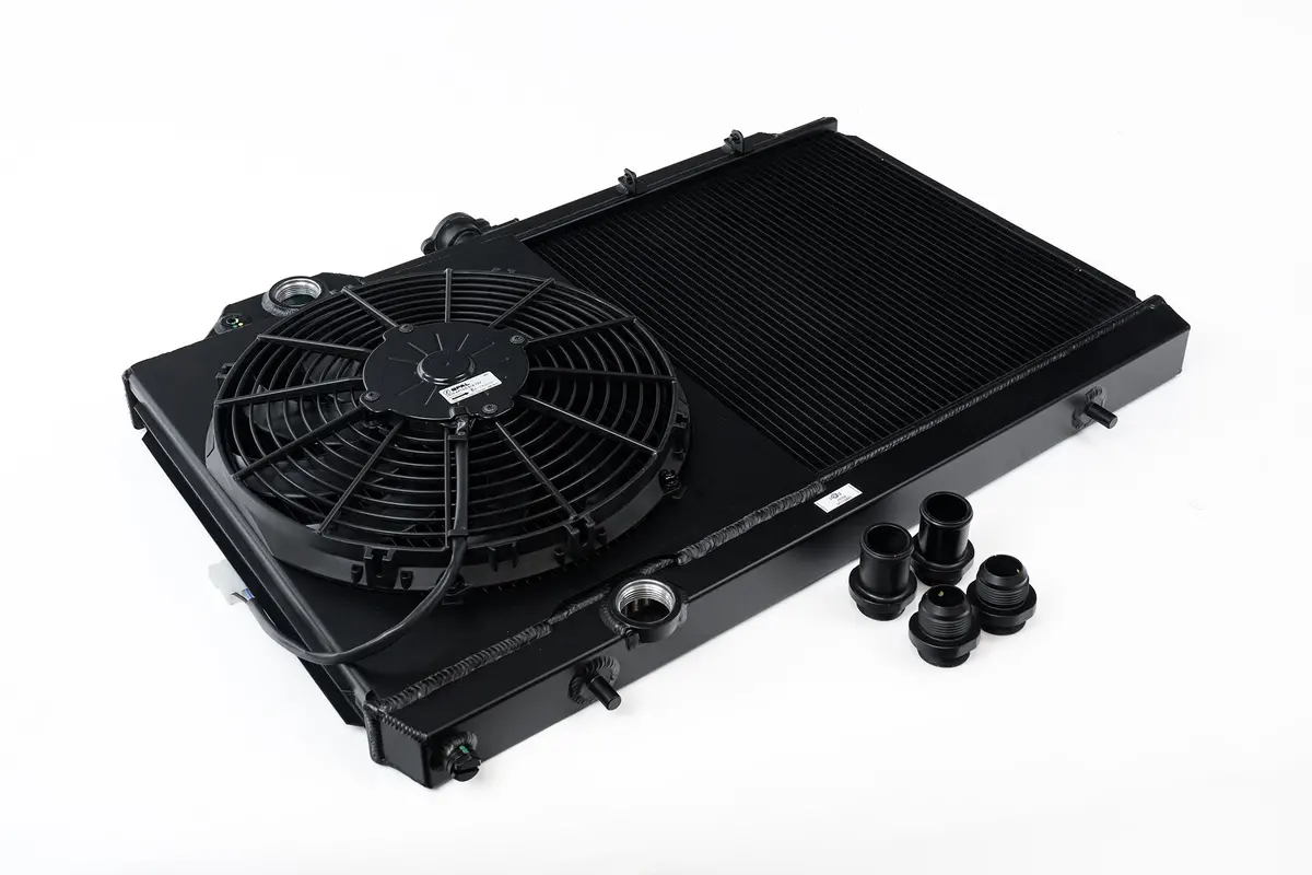 Mitsubishi Evo 7/8/9 Full Size Slim Radiator W/ 12In Spal Fan - Black 1
