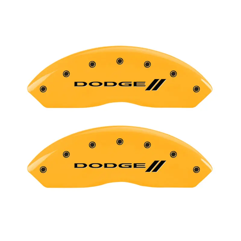 Mgp Engraved 4-Piston Caliper Covers – Front & Rear, Dodge Yellow With Black Stripes 1
