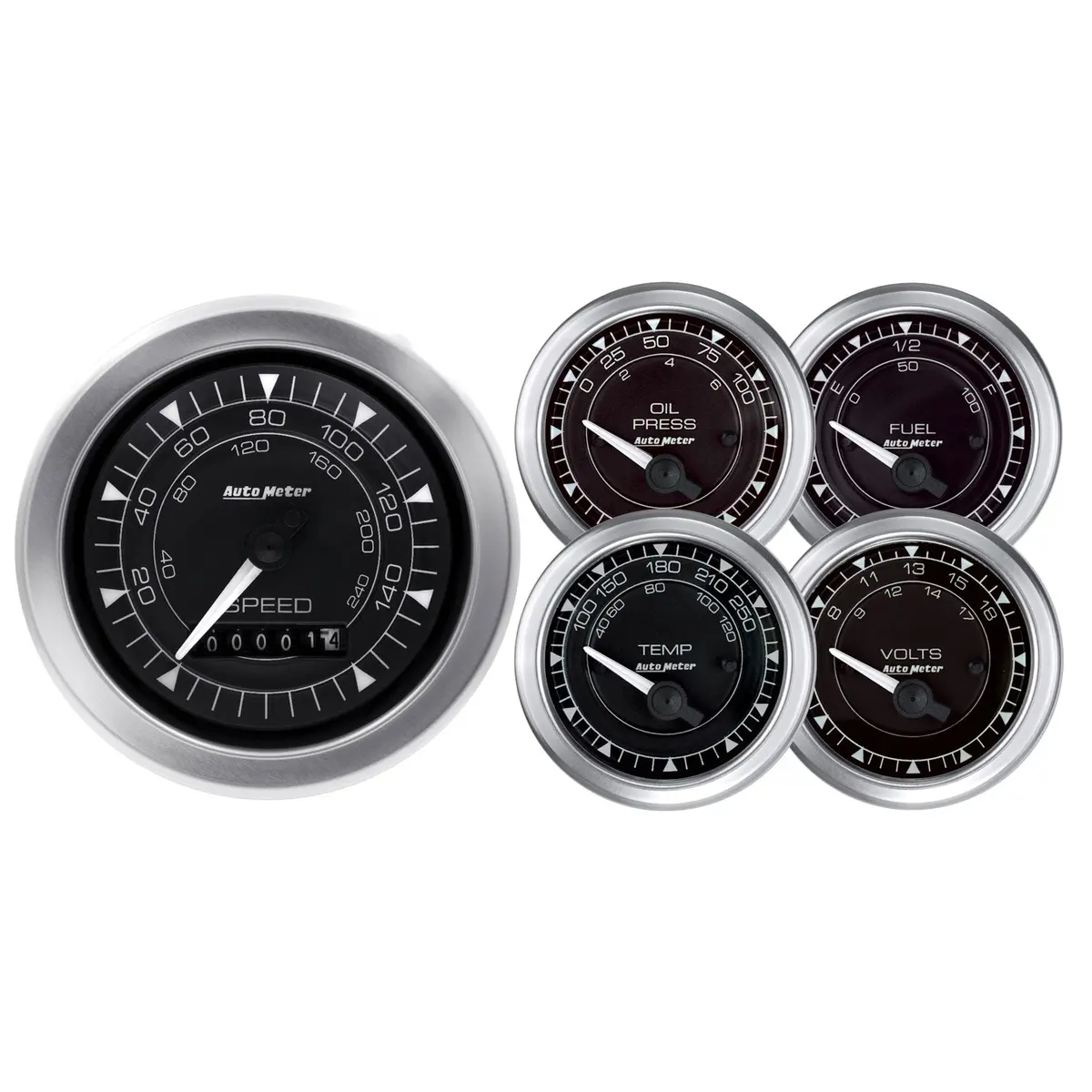 5 Pc. Gauge Kit 3-3/8 In. & 2-1/16 In. Elec. Speedometer Chrono 1