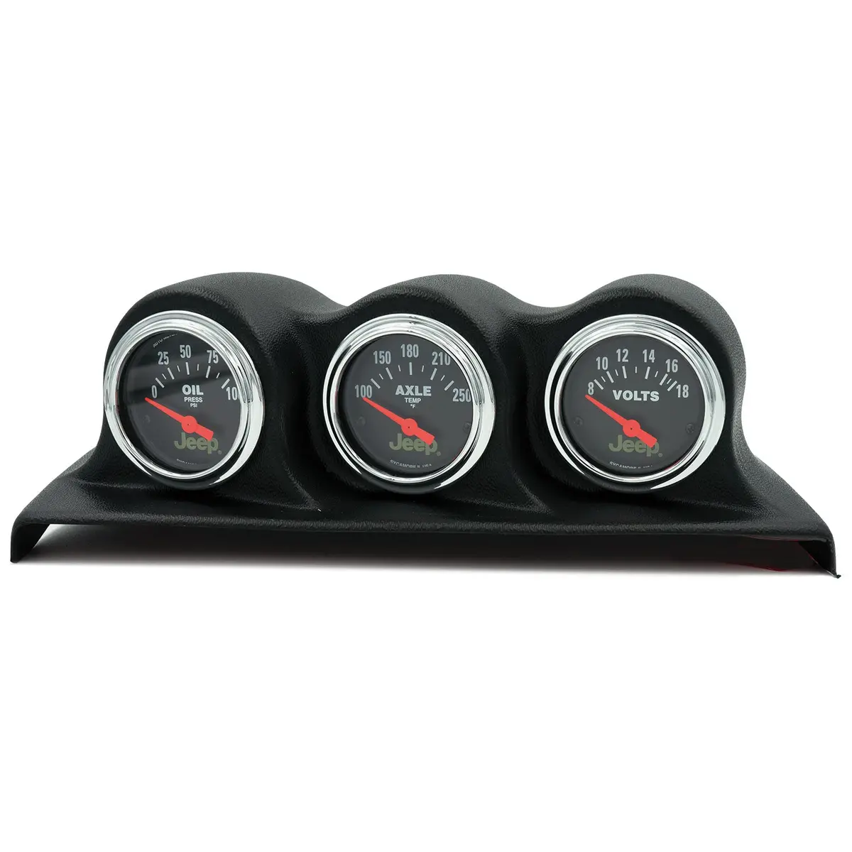 Gauge Kit 3 Pc Wrangler (Jk) 07-10 Oil Psi/Axle Temp/Volt 100Psi/250Deg F/18V Blk Dial Chrome Bzl Jeep 1