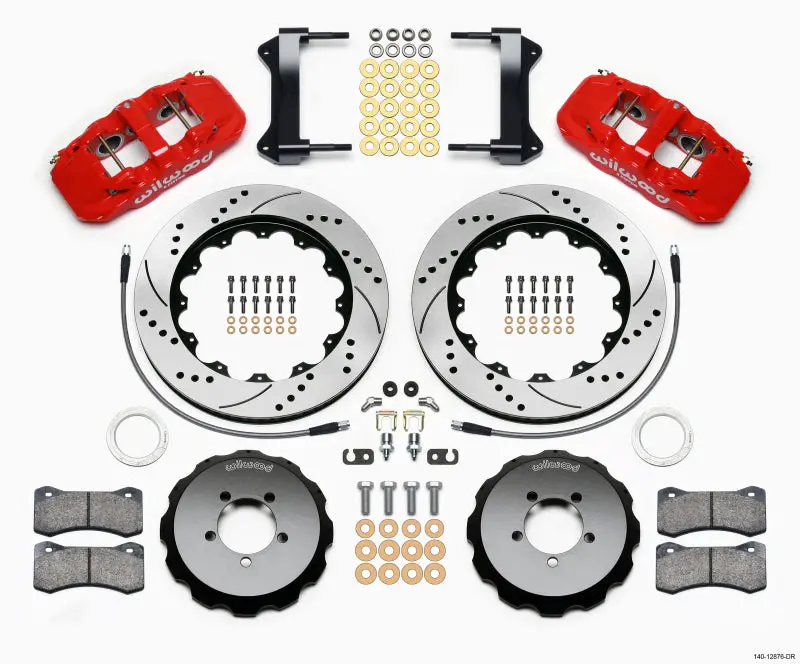 Wilwood Aero6 Front Hat Kit 14.00 Drilled Red 1999-2012 Subaru Wrx W/Lines 1