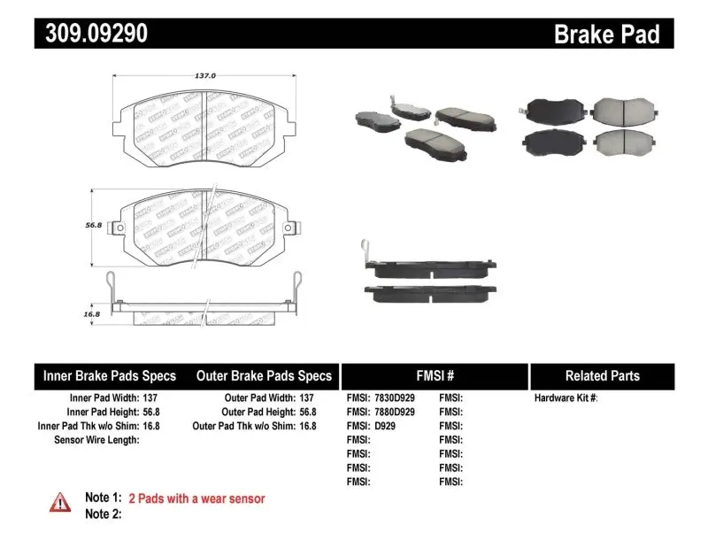 Stoptech 03-10 Subaru Forester/Impreza / 02-12 Subaru Legacy/Outback Sport Brake Pads - Front 1
