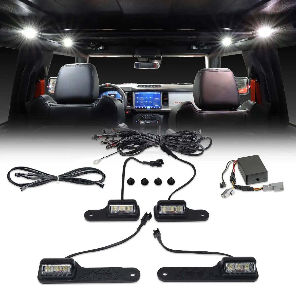 Iag 4Pc Interior Led Dome Light Kit V2 With Harness For Two Door 2021+ Ford Bronco 1