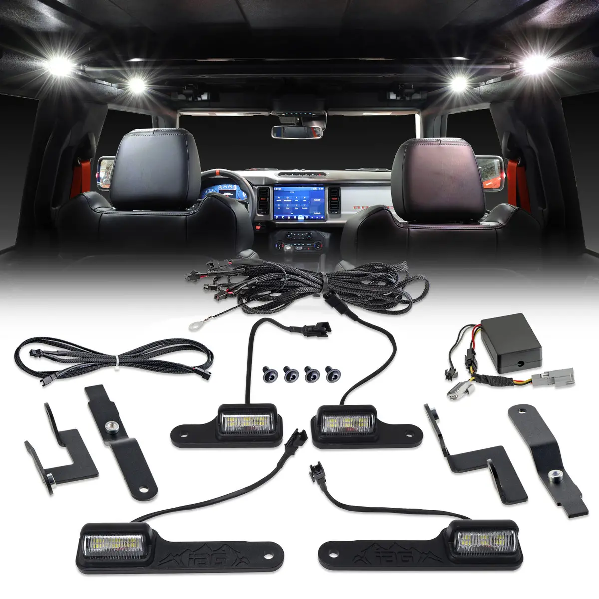 Iag 4Pc Interior Led Dome Light Kit V2 With Harness For 2021+ Ford Bronco 4 Door Hardtop Only (Includes Brackets) 1