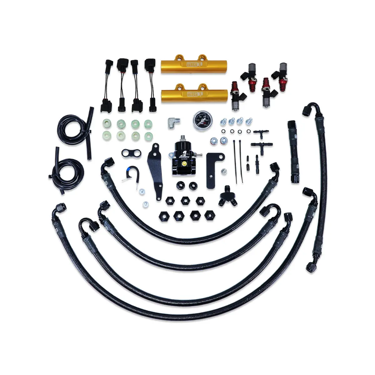Iag Ptfe Fuel System Kit W/ Id Injectors Aeromotive Fpr Iag Fuel Rails For 08-14 Wrx 08-21 Sti (Gold) 1