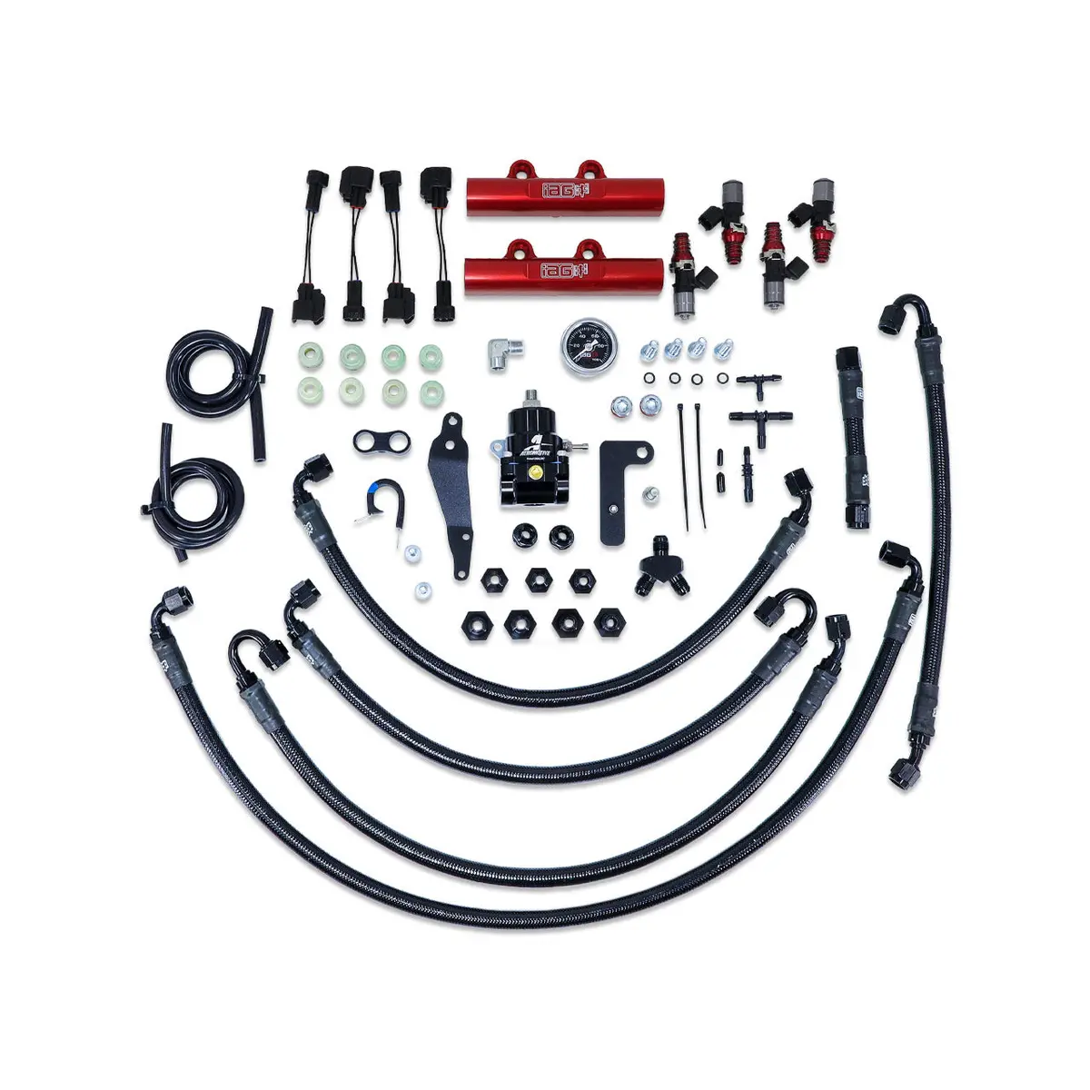 Iag Ptfe Fuel System Kit W/ Id Injectors Aeromotive Fpr Iag Fuel Rails For 08-14 Wrx 08-21 Sti (Red) 1