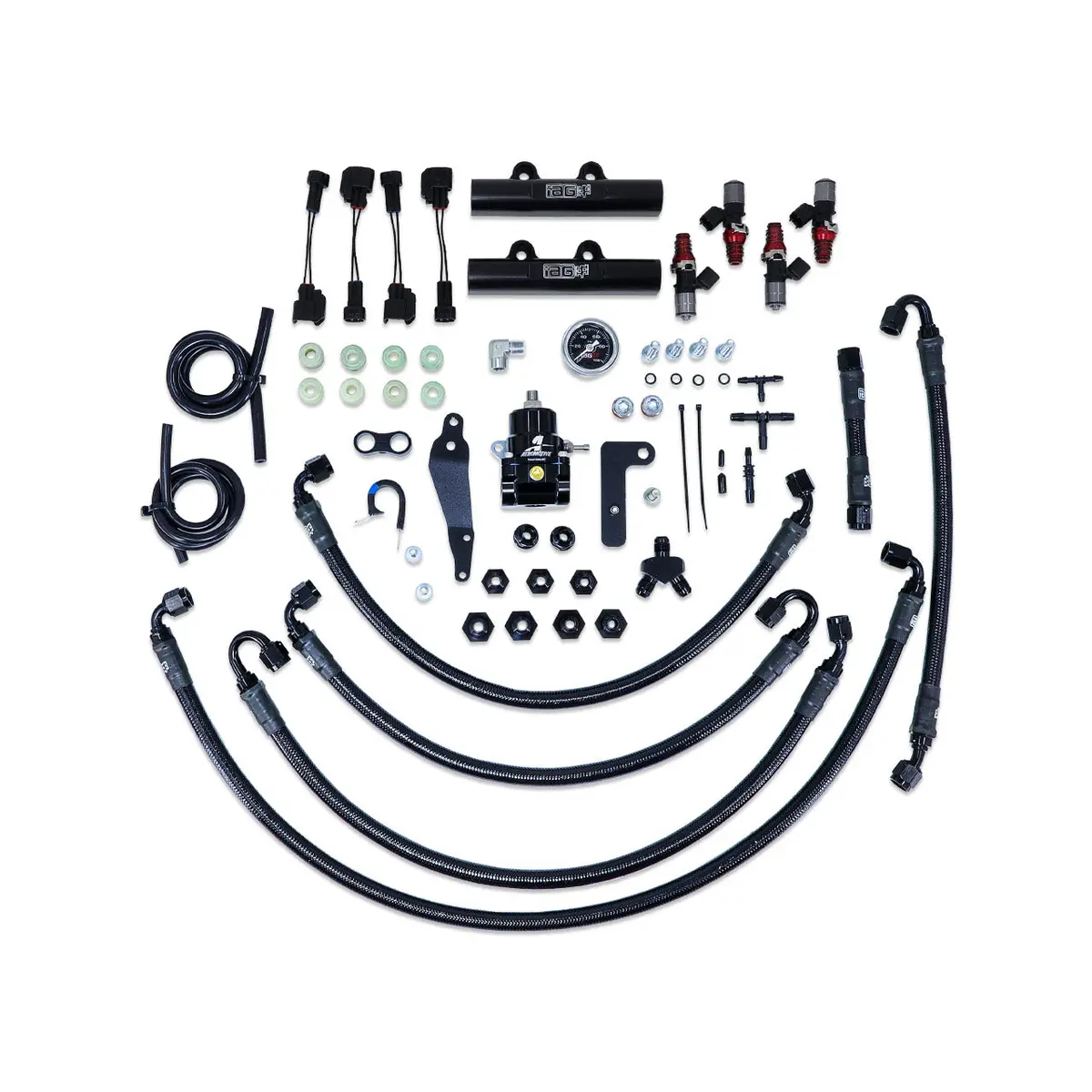 Iag Ptfe Fuel System Kit W/ Id Injectors Aeromotive Fpr Iag Fuel Rails For 08-14 Wrx 08-21 Sti (Black) 1