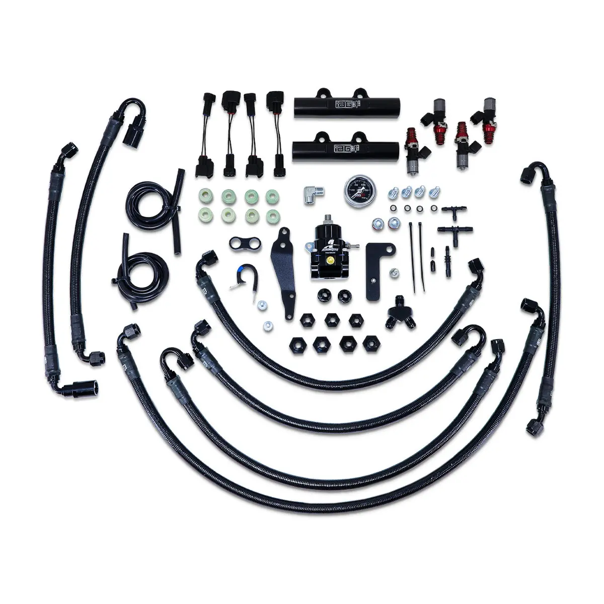 Iag Ptfe Flex Fuel System Kit W/ Id Injectors Aeromotive Fpr Iag Fuel Rails For 08-14 Wrx 08-21 Sti (Black/1300Cc) 1
